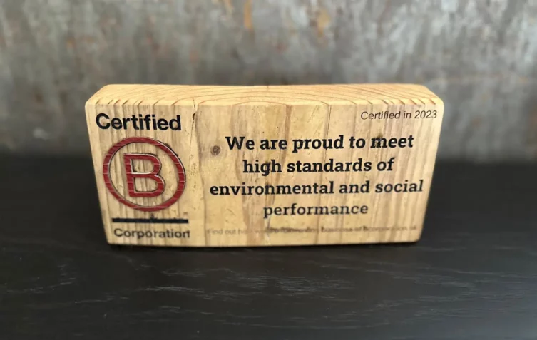 B Corp wooden plaque