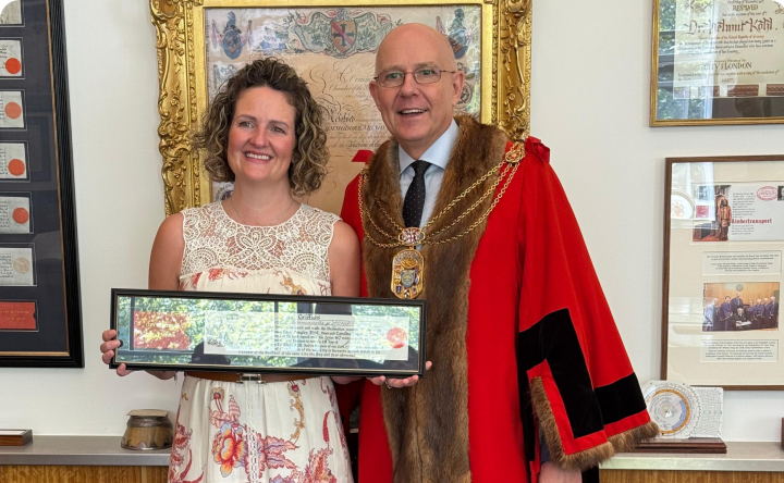 Lynne getting Freedom of the City of London with Sheriff Keith Bottomley CC